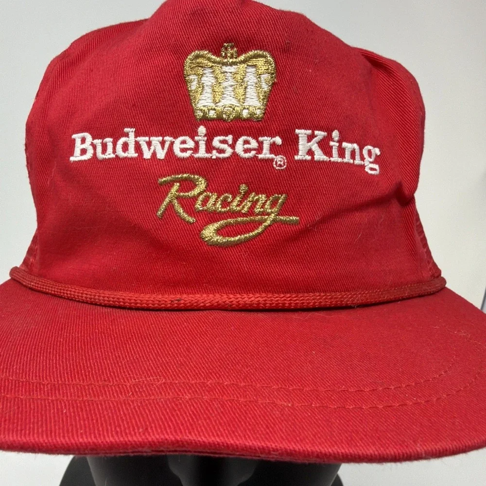 Vintage Budweiser King Racing Trucker Hat Made‎ in USA Rope Snapback Red